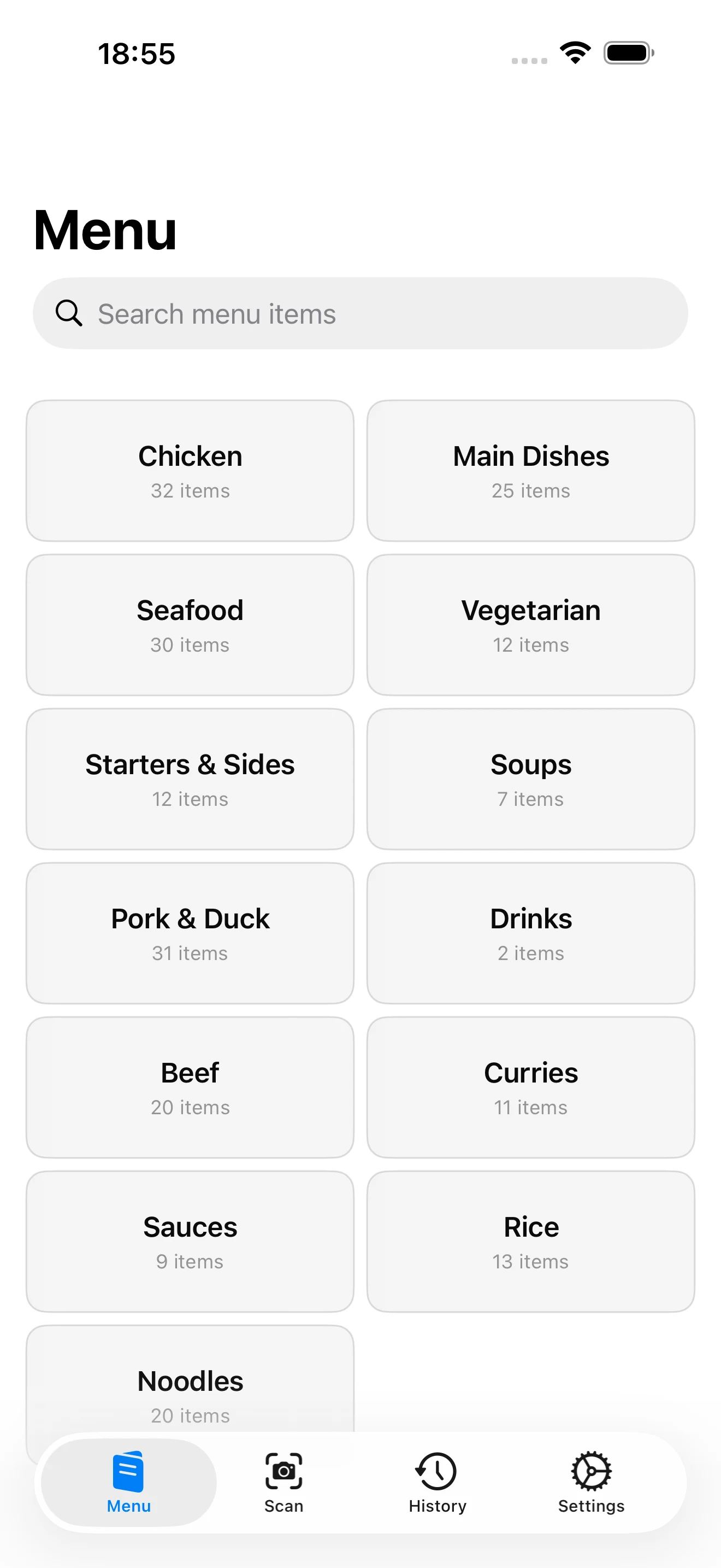 OrderLingo bilingual menu screen